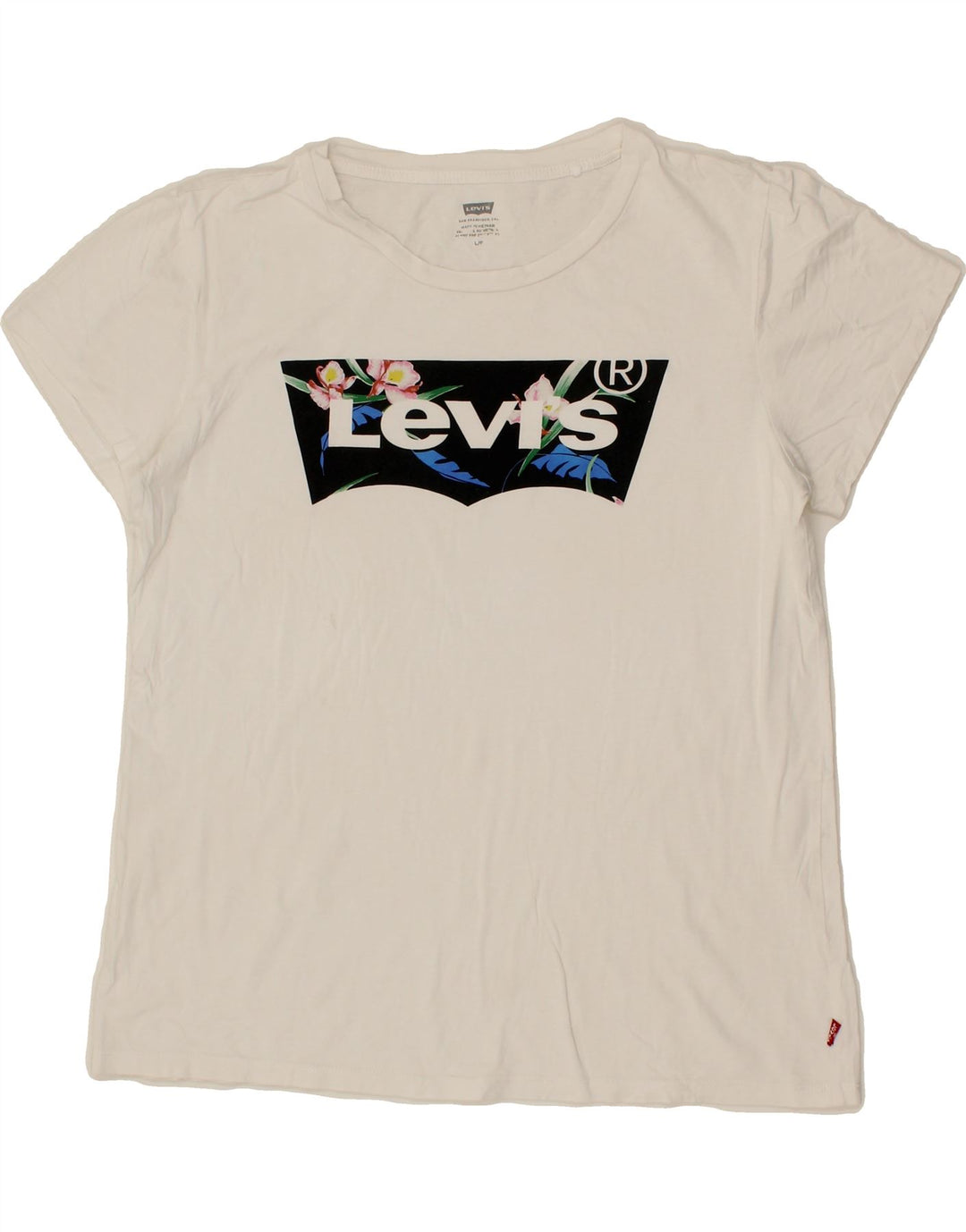 LEVI'S Womens Graphic T-Shirt Top UK 16 Large White Vintage Levi's and Second-Hand Levi's from Messina Hembry 