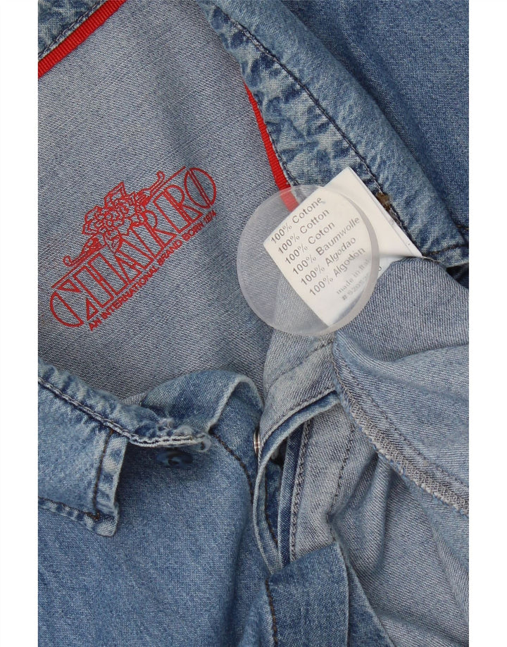 Charro Camisa Vaquera Para Hombre Algodón Azul Grande