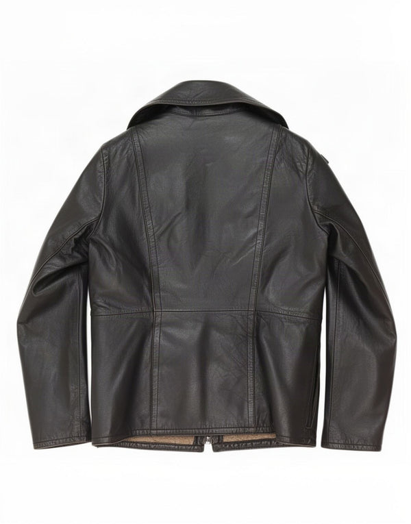 Vintage mujer Sherpa chaqueta de cuero Reino Unido 14 Medio Negro
