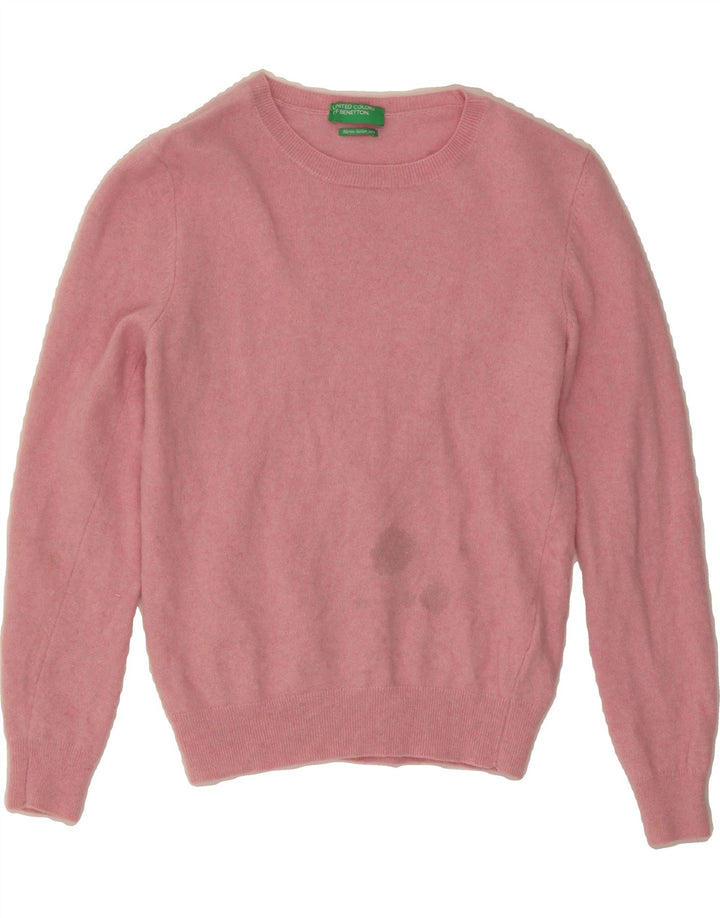 BENETTON Womens Boat Neck Jumper Sweater UK 12 Medium Pink Wool Vintage Benetton and Second-Hand Benetton from Messina Hembry 