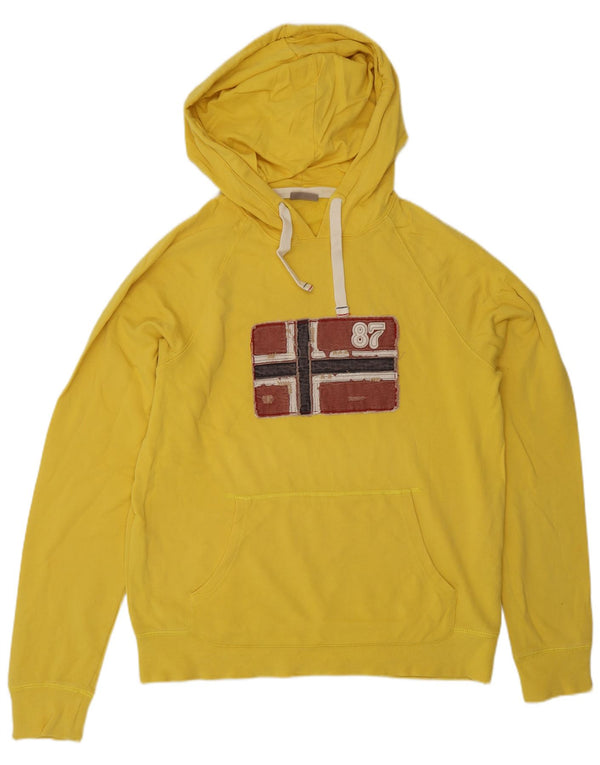 Napapijri Mens Graphic Hoodie Jumper Medium Yellow Cotton