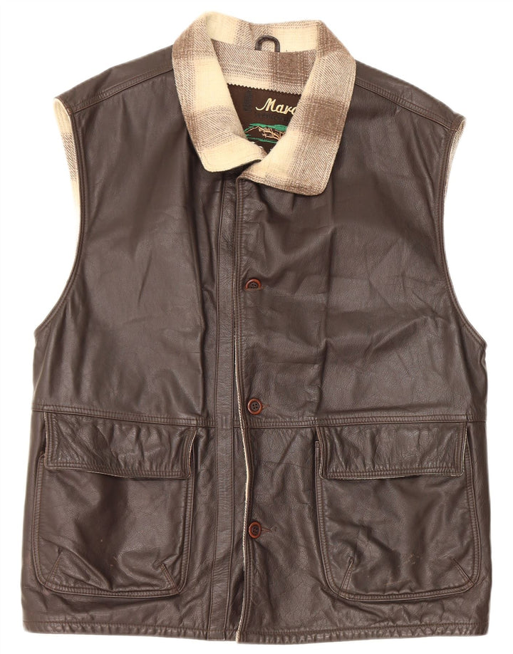 Chaleco de cuero vintage para hombre IT 48 Cuero color block marrón medio