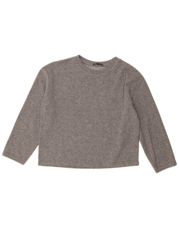 Zara Jersey de cuello redondo para mujer UK 44 Poliéster gris medio