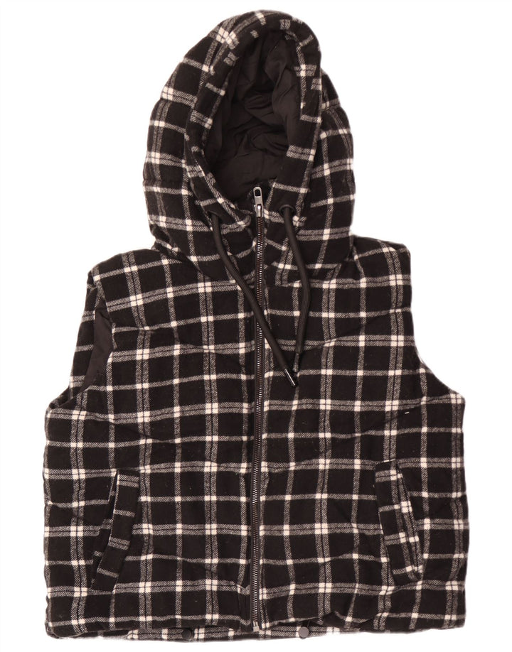 Zara Mujer Chaleco Acolchado Corto Extragrande Con Capucha UK 44 Medium Black Check