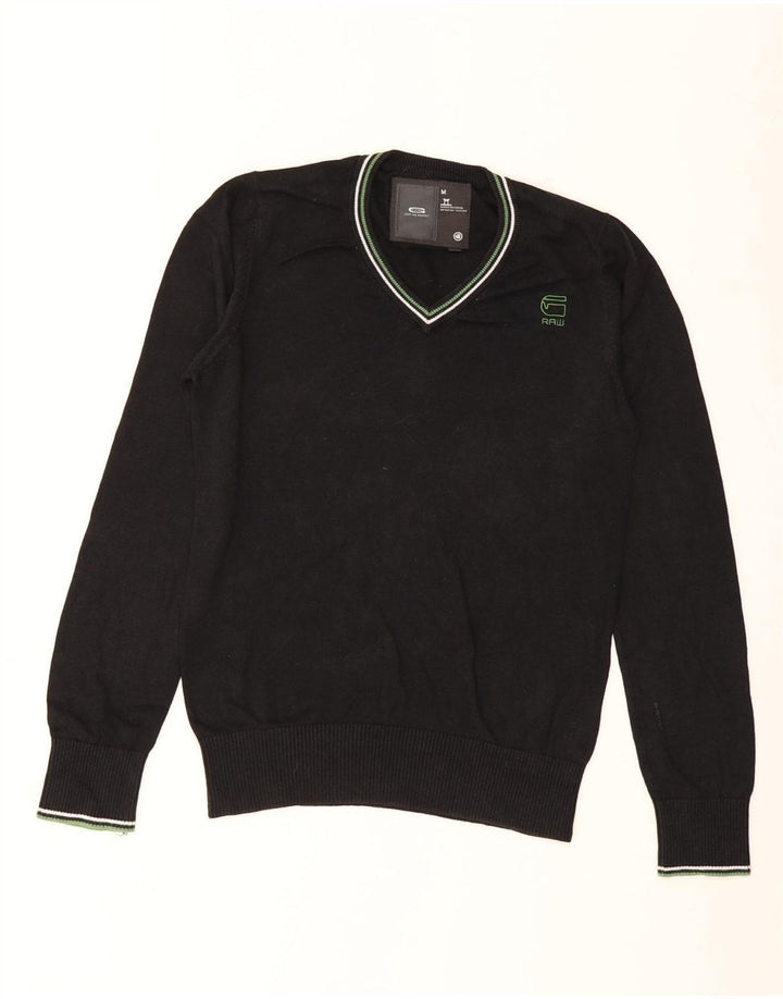 G-STAR Hombre Jersey con cuello en V Jersey de algodón a rayas negro mediano