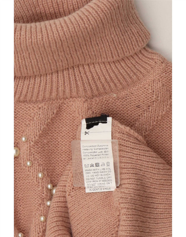 Vintage mujer crop roll cuello jersey suéter Reino Unido 14 medio beige poliéster