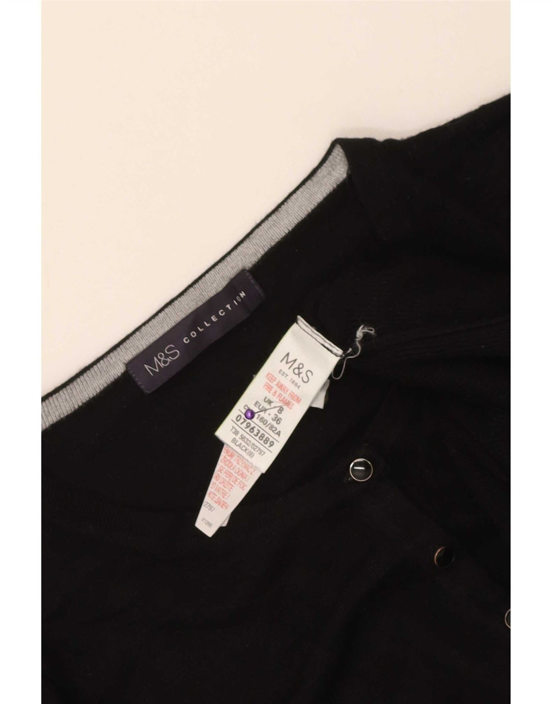 Zara Mujer Cárdigan Suéter UK 8 Small Viscosa Negra