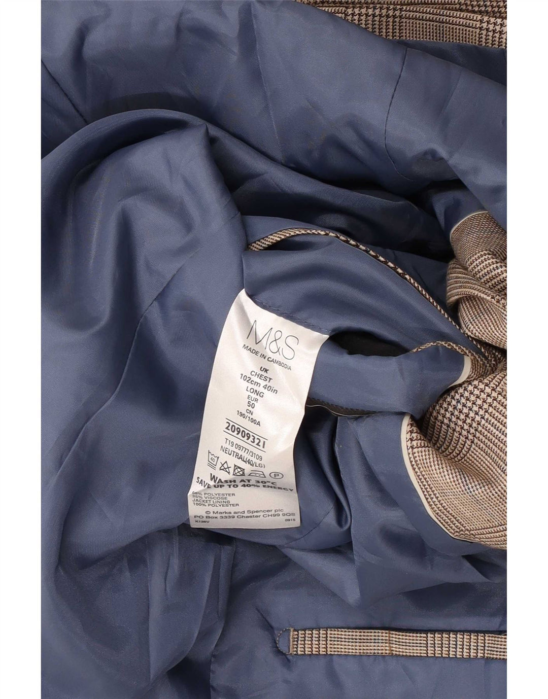Marks & Spencer Chaqueta tipo blazer de 2 botones para hombre UK 40 Medium Beige Check