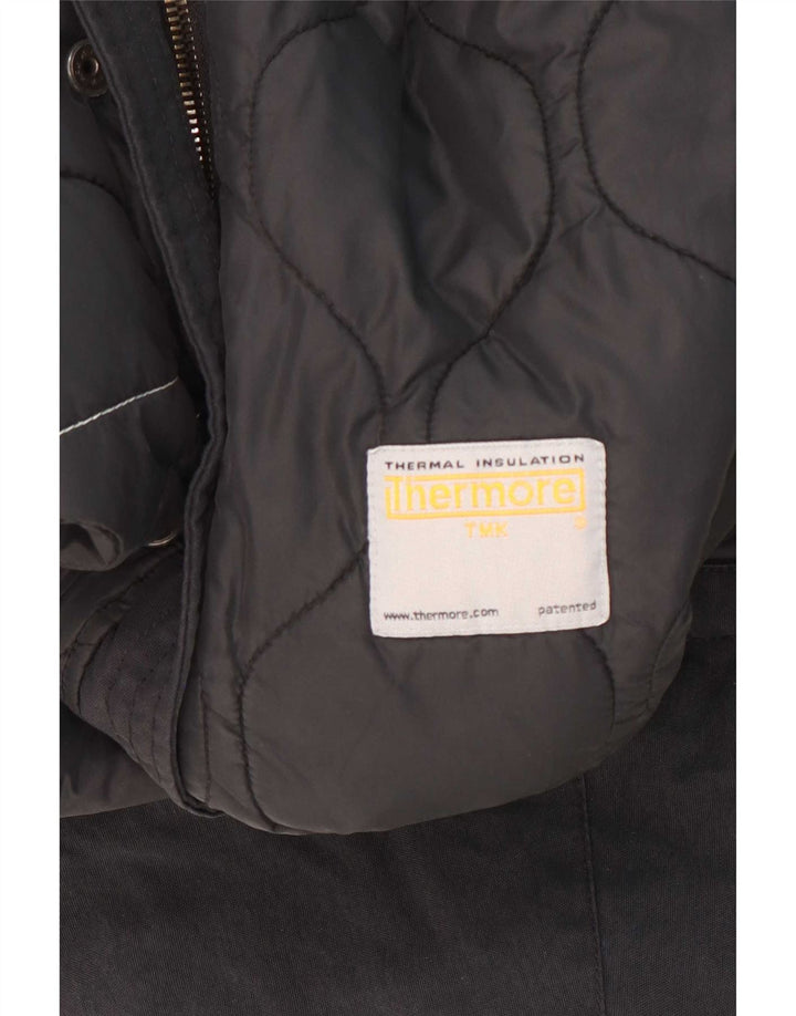 Vintage mujer con capucha Parka chaqueta Reino Unido 14 poliamida negra mediana