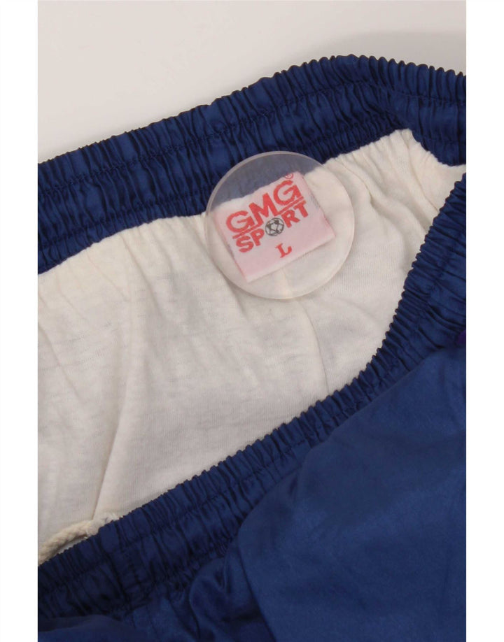 Vintage hombres chándal pantalones joggers grande azul marino poliéster