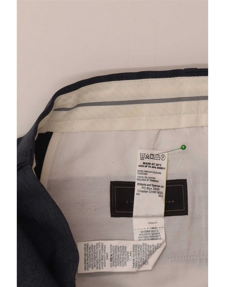 Marks & Spencer Pantalón de traje de corte regular para hombre W32 L33 Poliéster azul marino