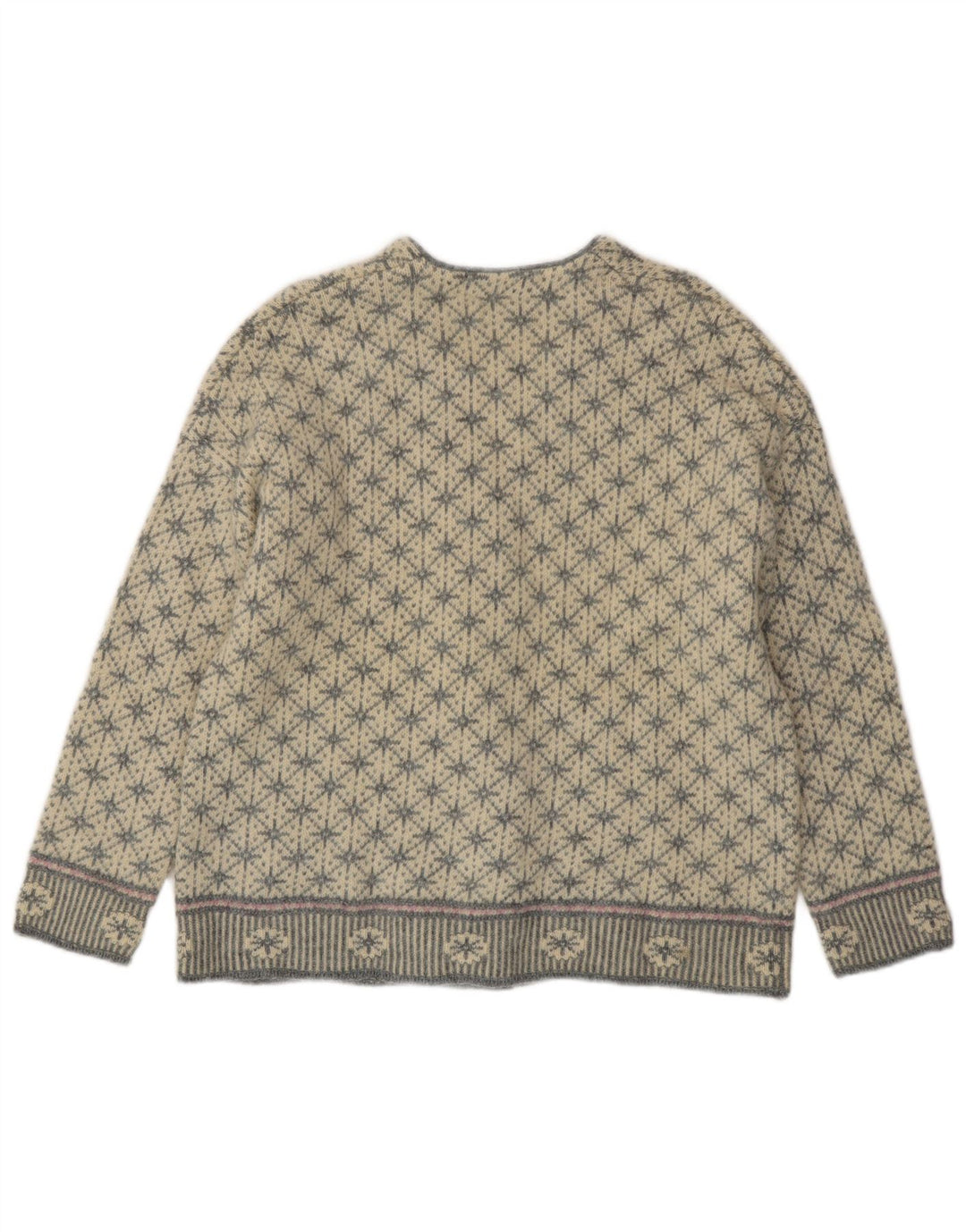 BENETTON Suéter tipo cárdigan extragrande para mujer UK 10 Small Grey Fair Isle