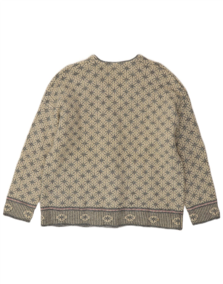 BENETTON Suéter tipo cárdigan extragrande para mujer UK 10 Small Grey Fair Isle
