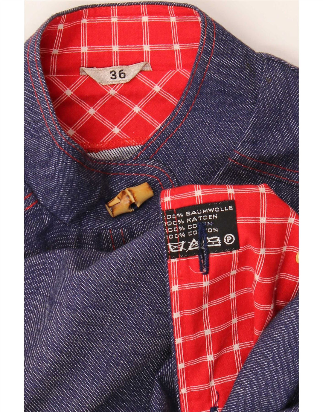 Vintage mujer abrigo EU 36 pequeño algodón azul marino