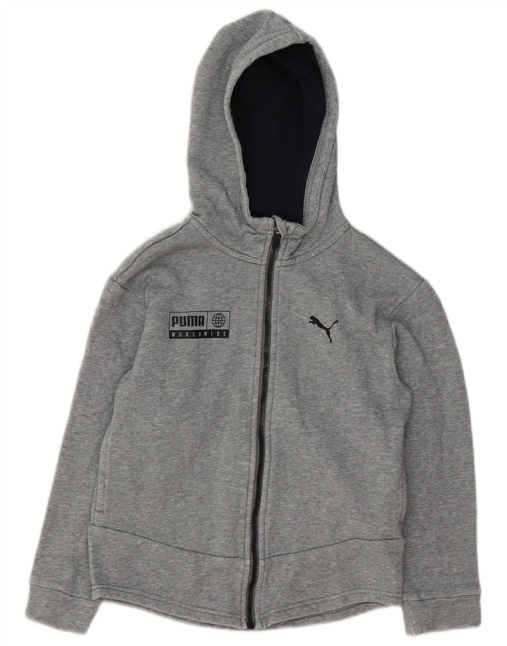 PUMA Sudadera con capucha y cremallera gráfica para niños 9-10 años Algodón gris