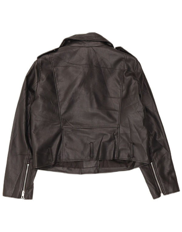 Zara Mujer Crop Chaqueta Biker De Piel Sintética UK 40 XL Poliéster Negro