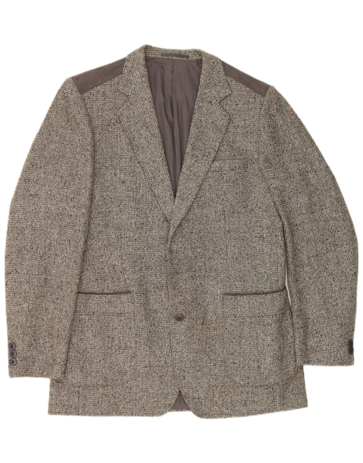 Vintage hombres 1 botón Blazer chaqueta Reino Unido 38 lana moteada gris medio