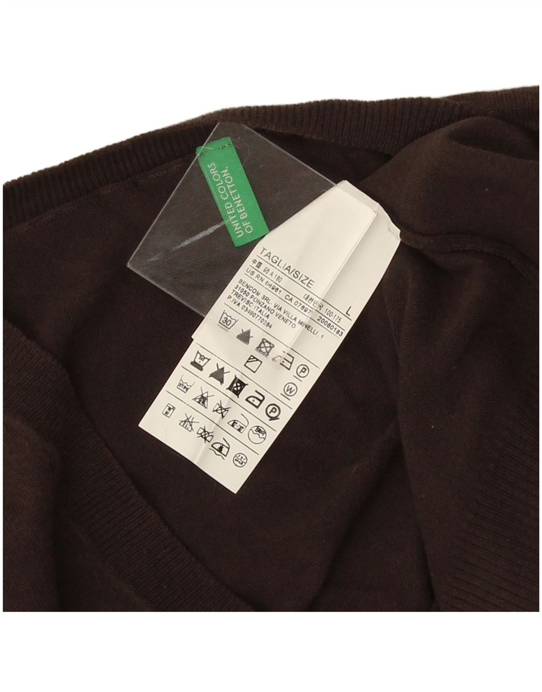 Benetton Jersey Con Cuello En V Para Hombre Large Marrón Algodón
