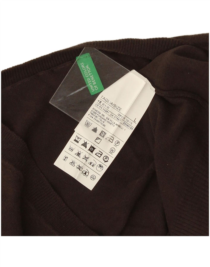 Benetton Jersey Con Cuello En V Para Hombre Large Marrón Algodón