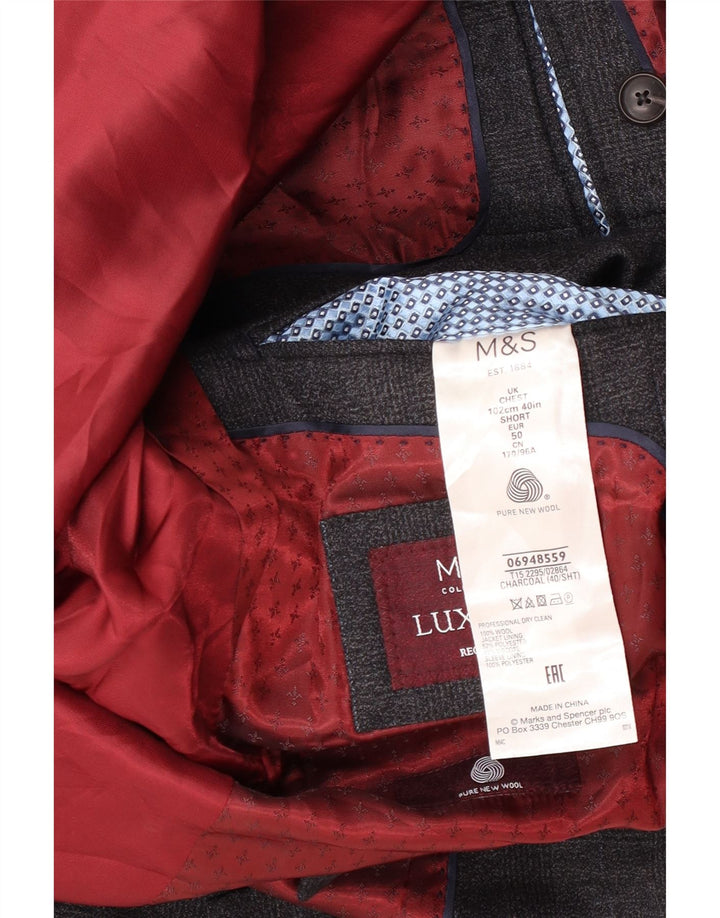 Marks & Spencer Chaqueta tipo blazer de 2 botones para hombre UK 40 Large Grey Check Wool