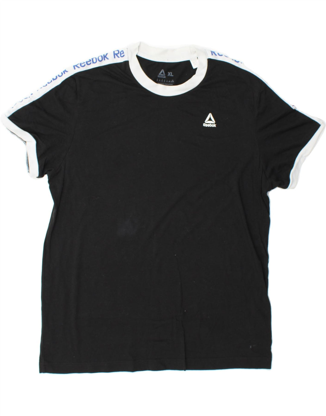REEBOK Mens Graphic T-Shirt Top XL Black Colourblock Polyester Vintage Reebok and Second-Hand Reebok from Messina Hembry 