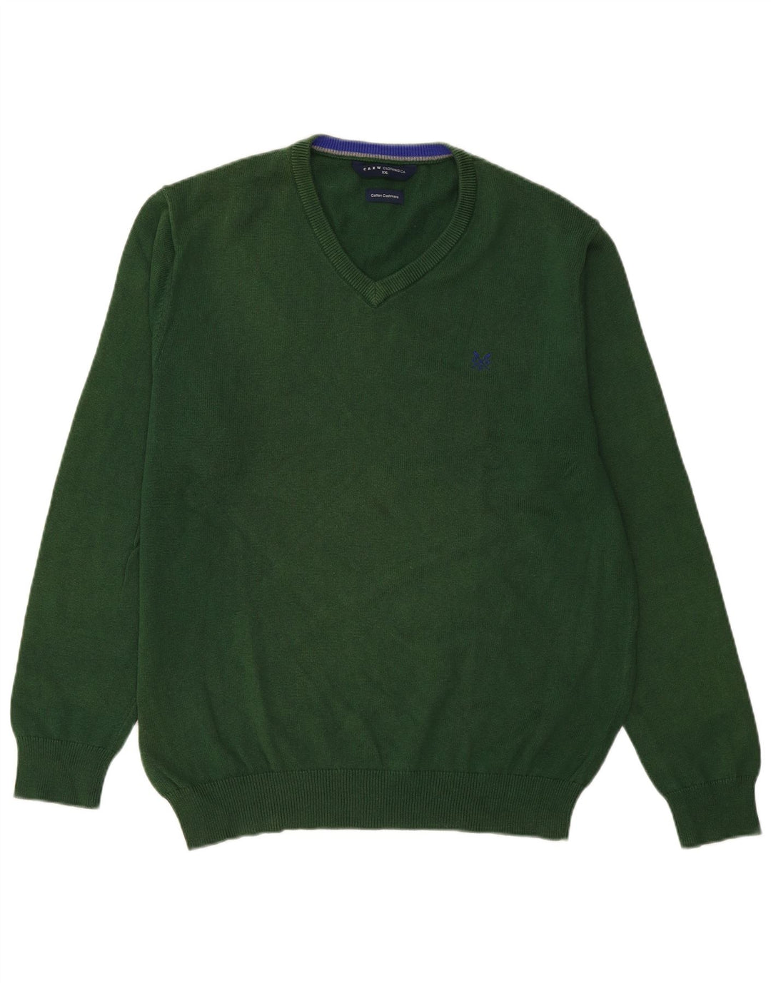 CREW CLOTHING Suéter con cuello en V para hombre 2XL Algodón verde
