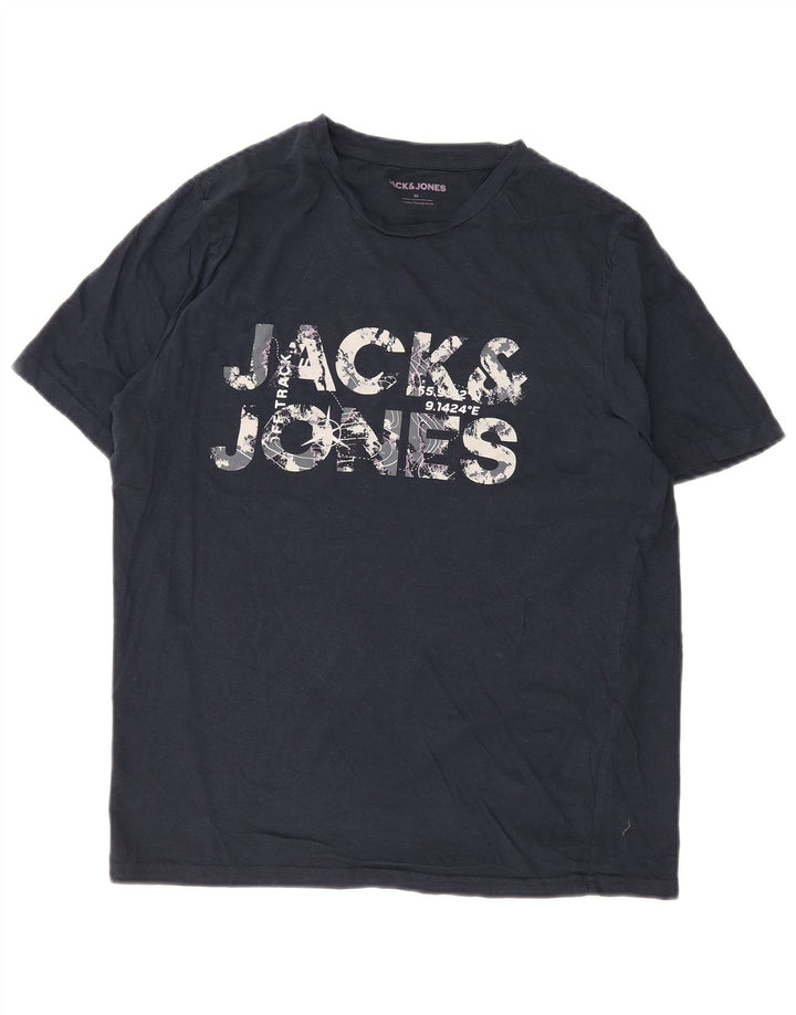 Jack & Jones Mens Graphic T-Shirt Top Medium Navy Blue Cotton