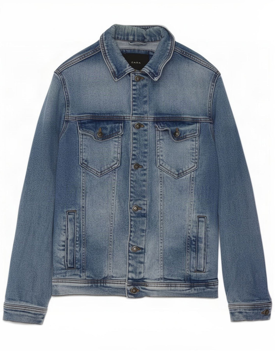 Zara Hombre Chaqueta Vaquera UK 38 Azul Medio Algodón