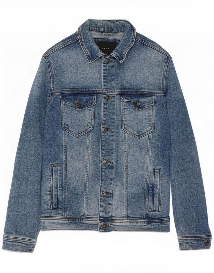 Zara Hombre Chaqueta Vaquera UK 38 Azul Medio Algodón
