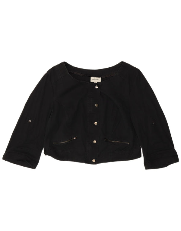 Autograph Chaqueta Bomber Corta de Manga 3/4 para Mujer UK 44 Grande Algodón Negro