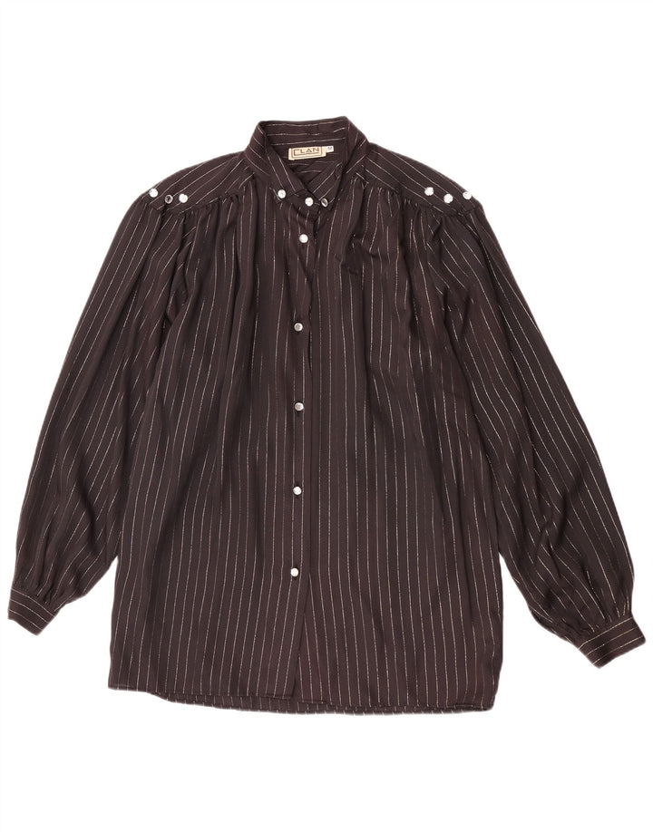 Vintage mujer camisa blusa Reino Unido 14 medio negro Pinstripe
