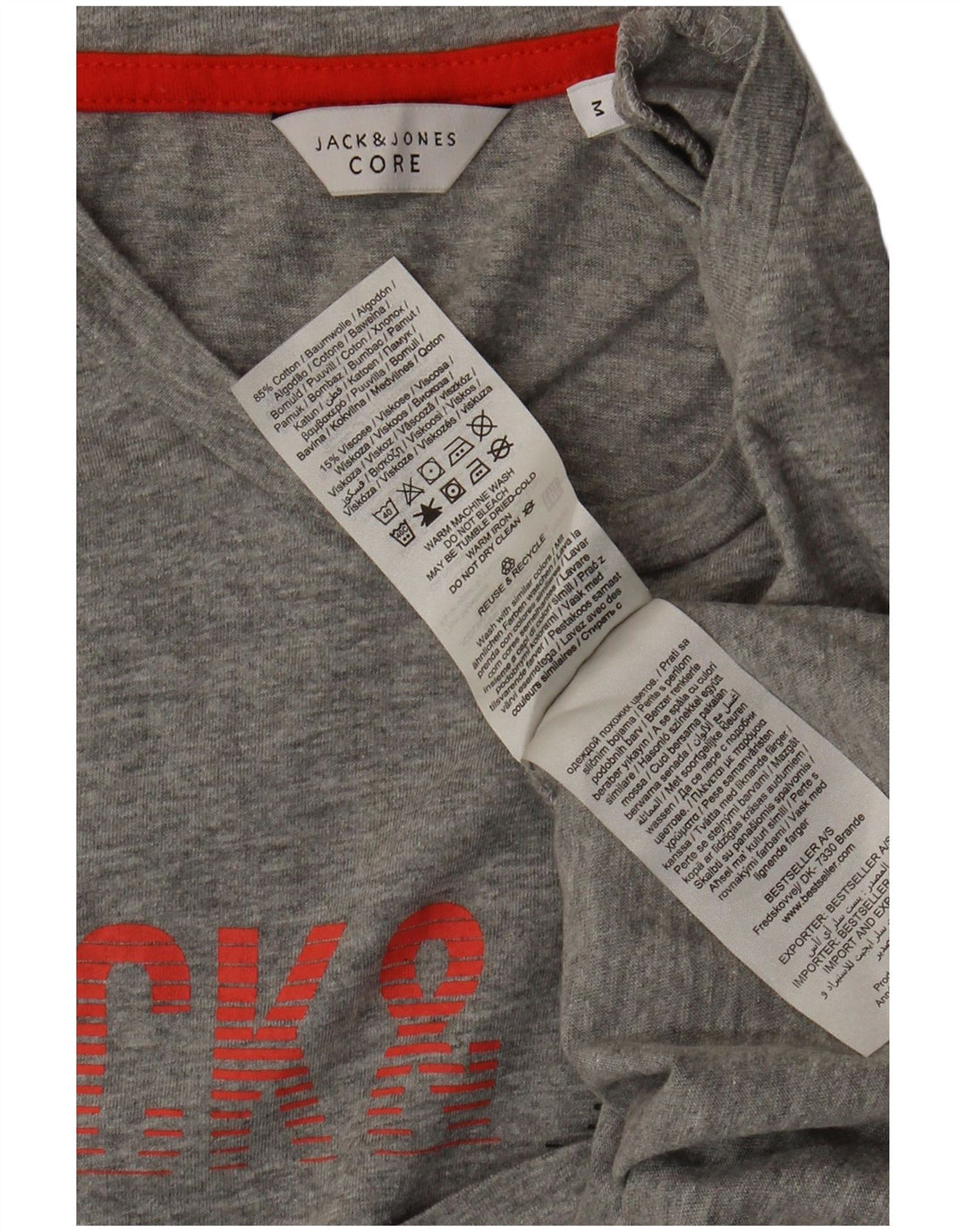 Jack & Jones Hombre Core Graphic Camiseta Top Algodón Gris Medio