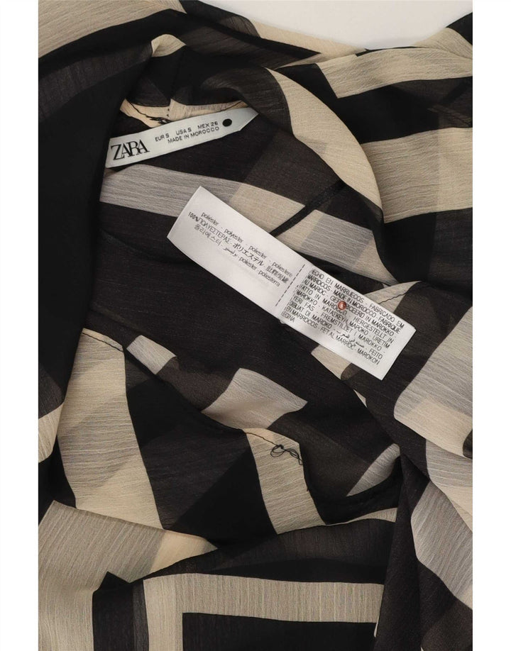 Zara Mujer Blusa Top UK 10 Small Negro Geométrico Poliéster