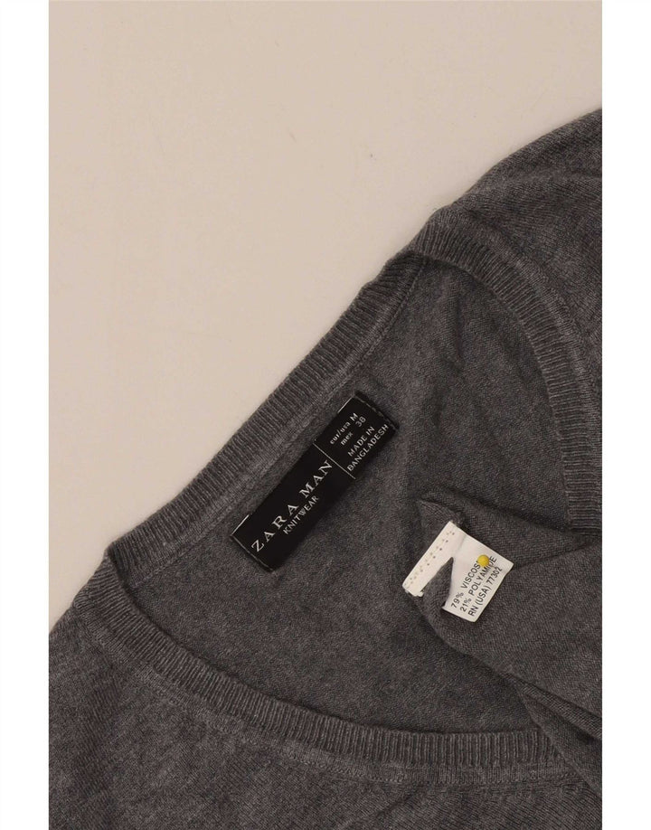 Zara Hombre Jersey con cuello en V Viscosa color block gris medio