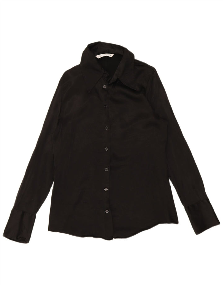 Zara Mujer Blusa Camisa UK 44 Grande Negro
