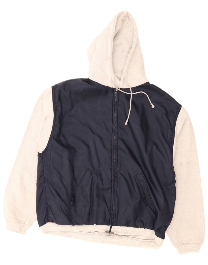 Vintage hombres con capucha chándal chaqueta superior medio azul marino colorblock