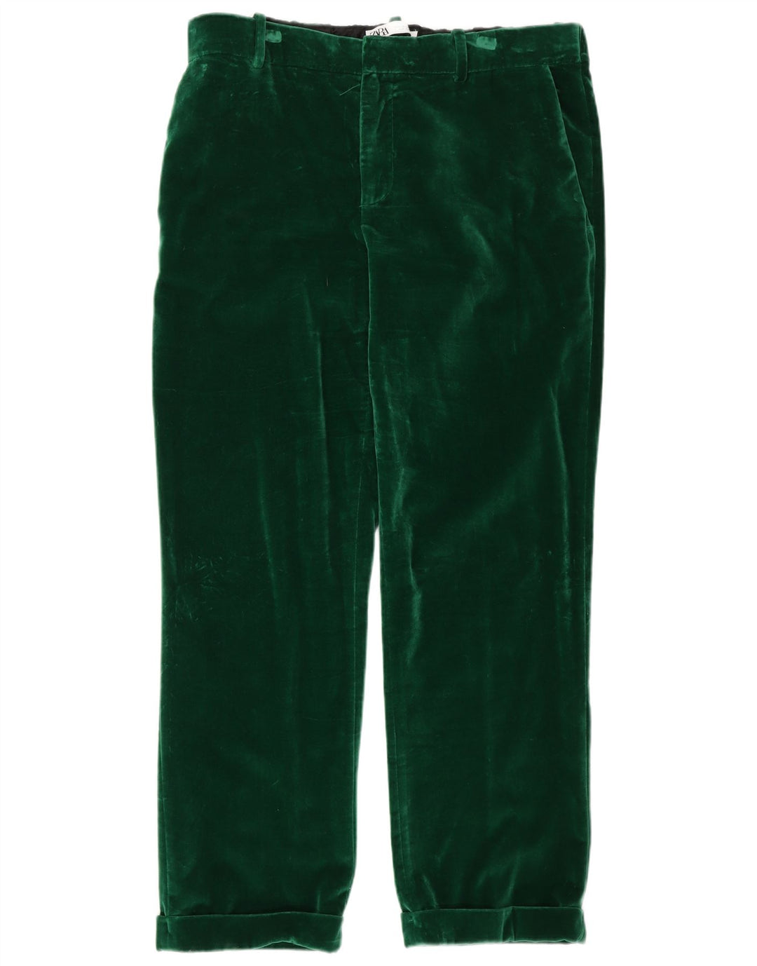 Zara Mujer Pantalón Capri Terciopelo XL W32 L23 Verde