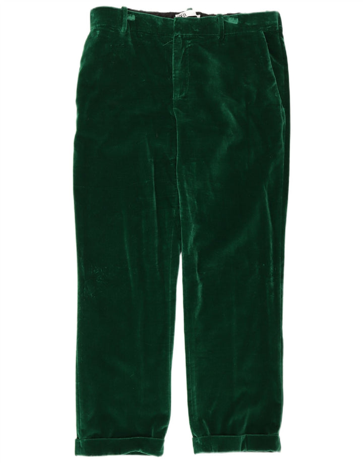 Zara Mujer Pantalón Capri Terciopelo XL W32 L23 Verde