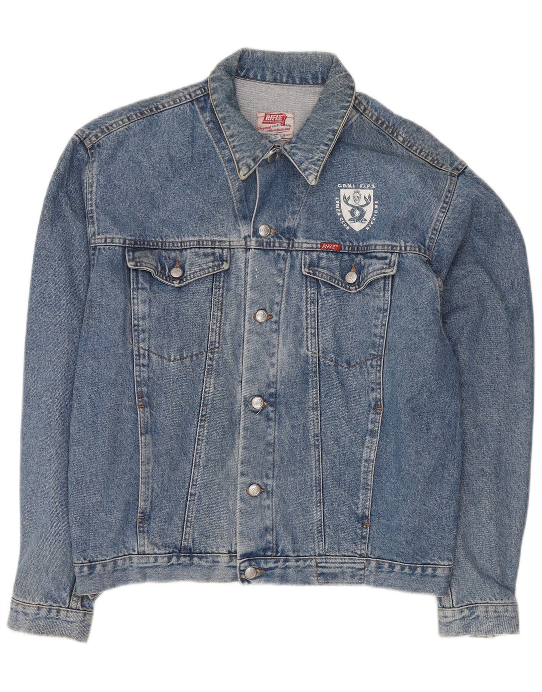 Rifle Chaqueta vaquera estampada para hombre UK 44 2XL Azul Retro