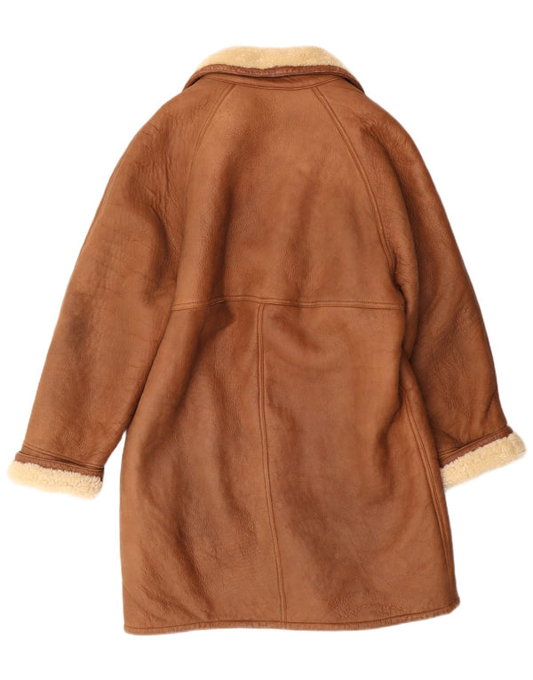 Vintage hombres shearling chaqueta Reino Unido 38 cuero marrón medio clásico