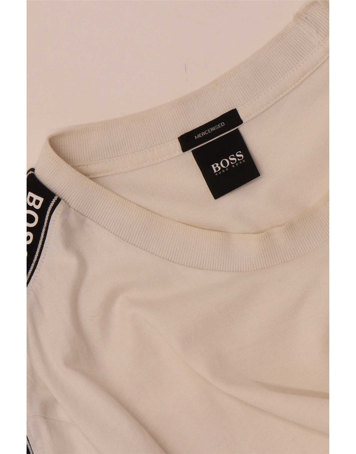 Hugo Boss Hombre: Camiseta con gráfico y parte superior mediana de algodón con bloques de color blanco