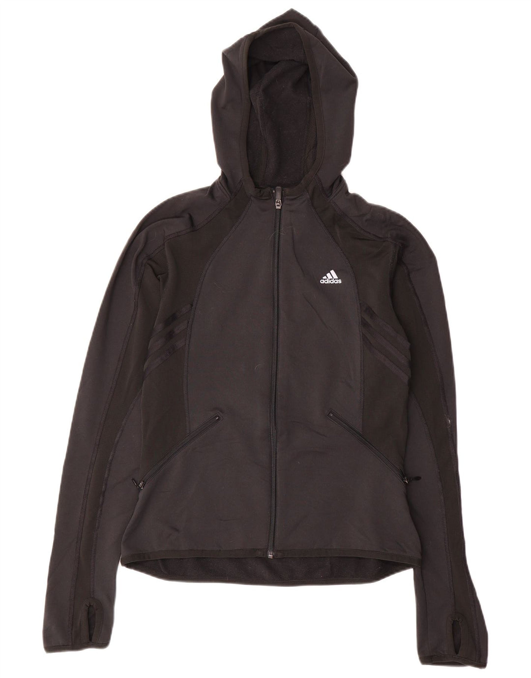 Adidas Sudadera con capucha y cremallera para mujer UK 12 Mediano Negro Poliéster