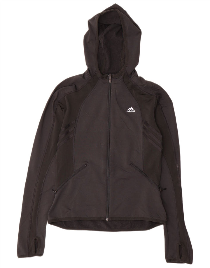 Adidas Sudadera con capucha y cremallera para mujer UK 12 Mediano Negro Poliéster