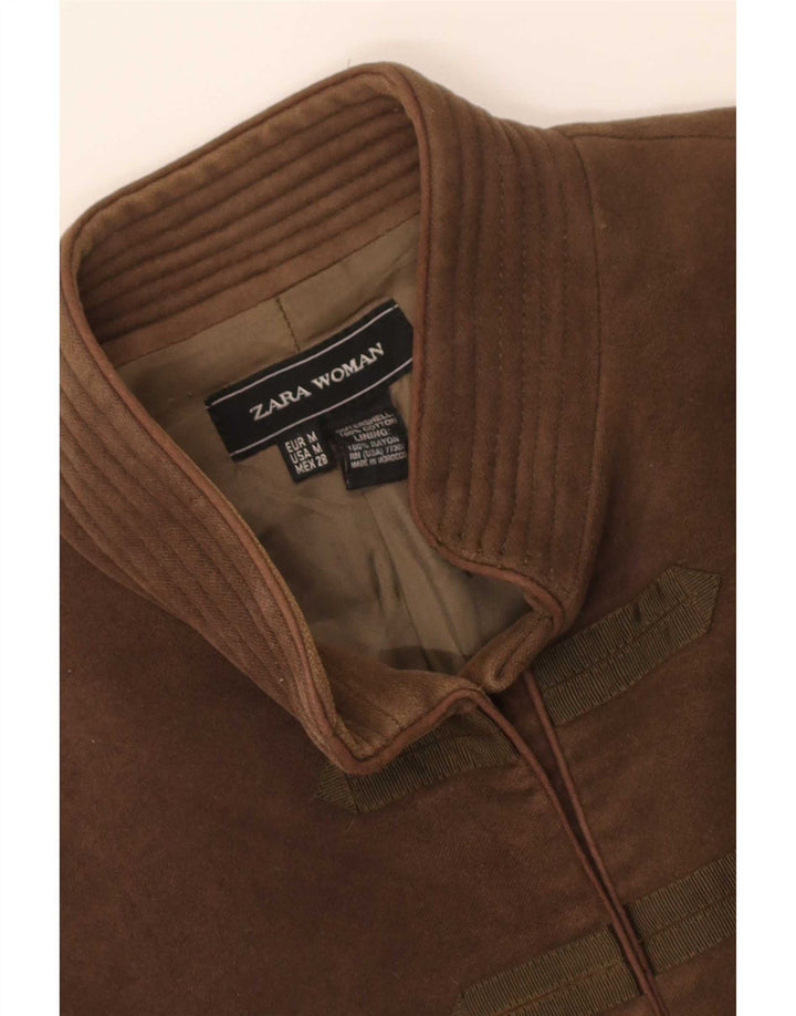 Zara Mujer Chaqueta Bomber Abierta UK 12 Algodón Marrón Medio