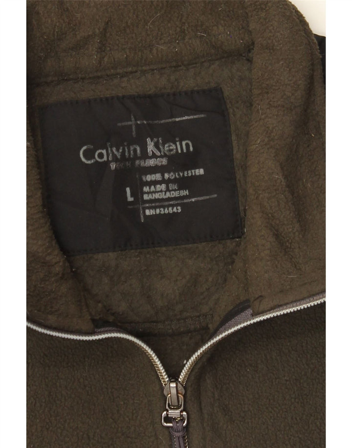 Calvin Klein Chaqueta polar para hombre UK 40 Large Caqui Colorblock Poliéster