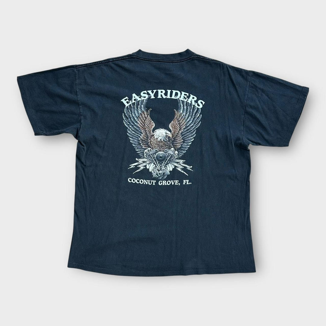 Camiseta vintage con gráfico de motociclista de punto único - XL