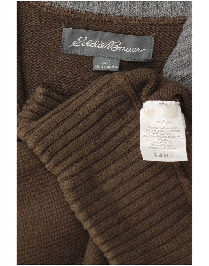 EDDIE BAUER Jersey con cuello y cremallera para hombre, talla grande, algodón marrón