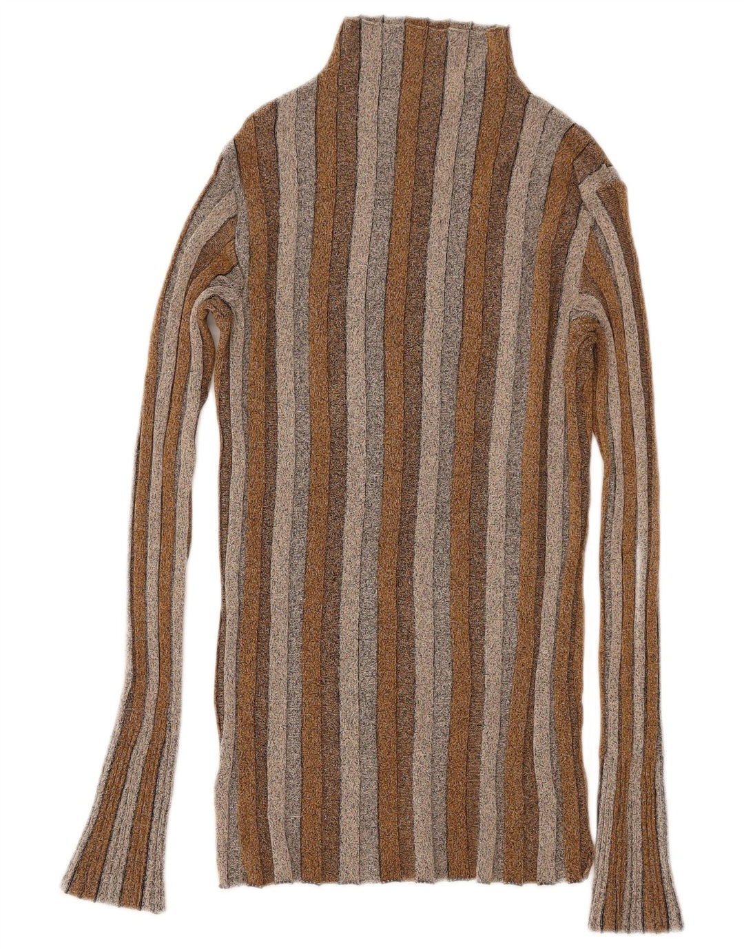 Zara Mujer Top Manga Larga UK 42 Marrón Medio Rayas