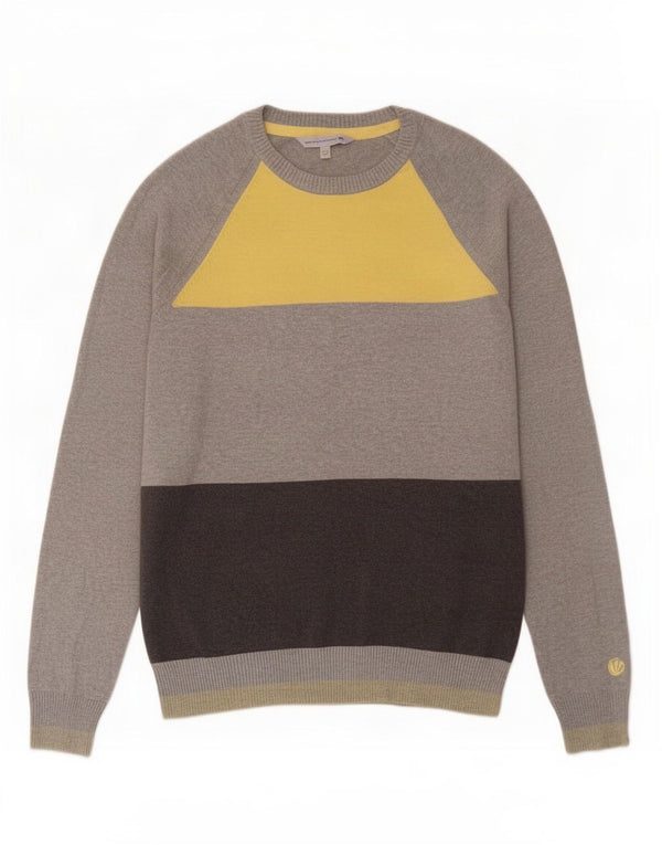 Jersey con cuello redondo para hombre Fat Face Algodón color block en gris grande