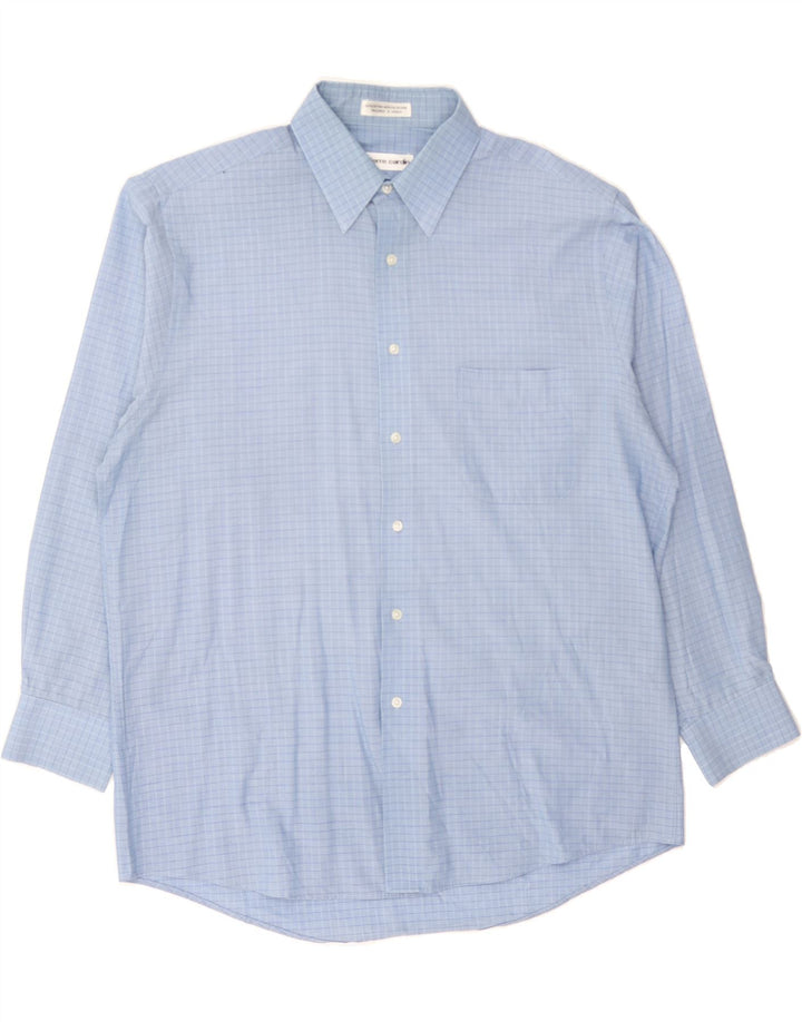 PIERRE CARDIN Mens Shirt Size 16 Large Blue Check Cotton Vintage Pierre Cardin and Second-Hand Pierre Cardin from Messina Hembry 